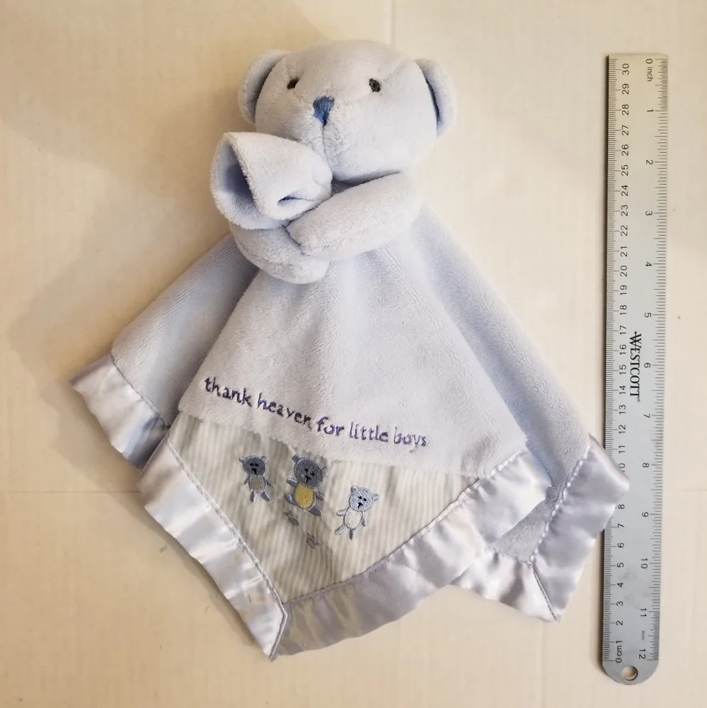 Blue Teddy Bear Security Blanket Lovey Stuffie Stuffed Animal Love Thank Heaven